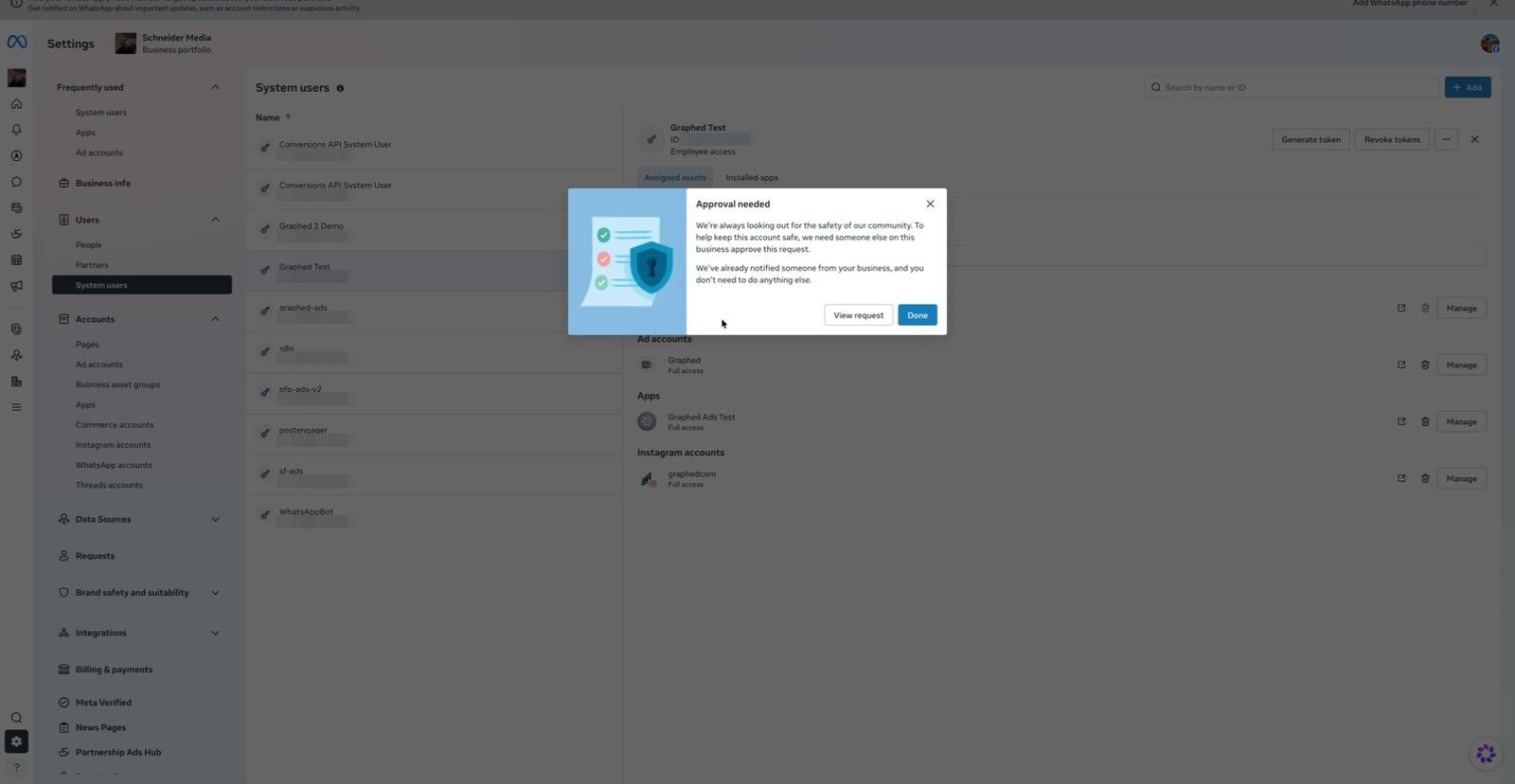 Approval needed dialog after requesting the token